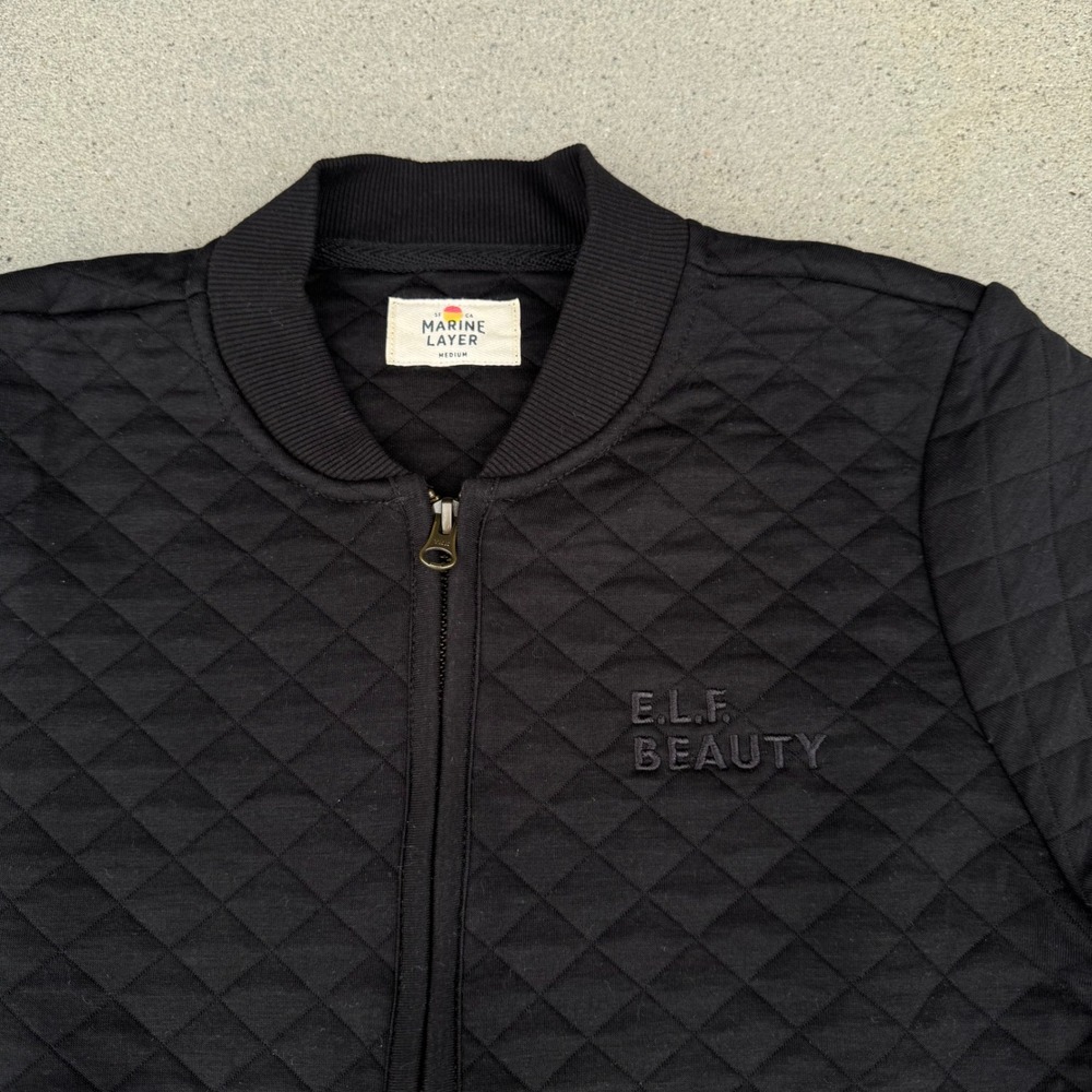 Marine Layer Elf Beauty Women Medium Quilted Bomber Jacket Black Zip Up - Picture 2 of 6
